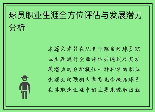 球员职业生涯全方位评估与发展潜力分析